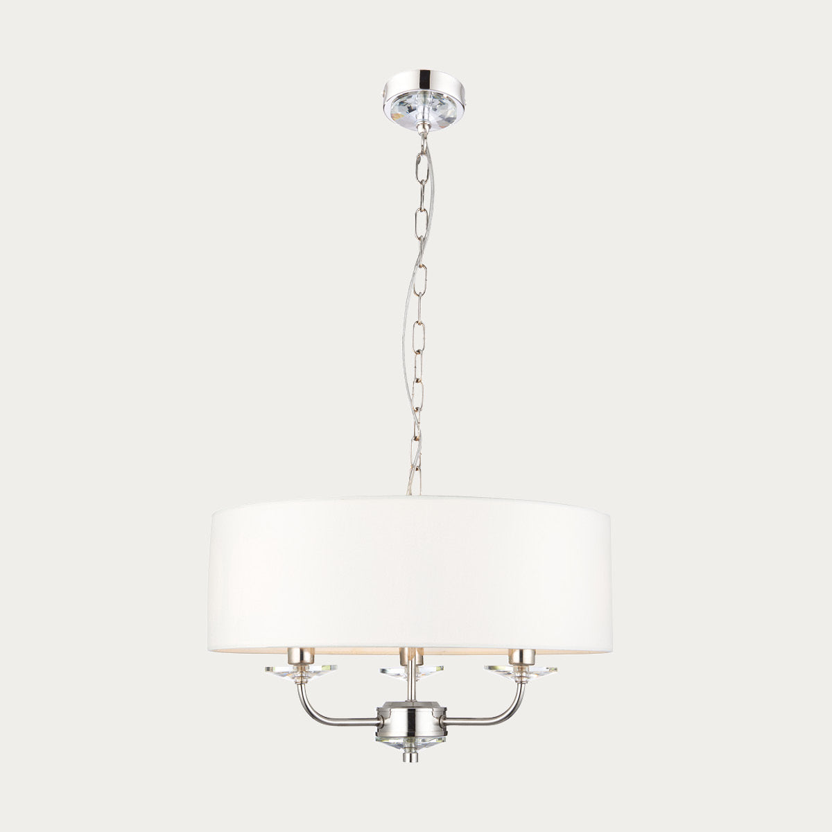 Bright nickel plate & vintage white fabric