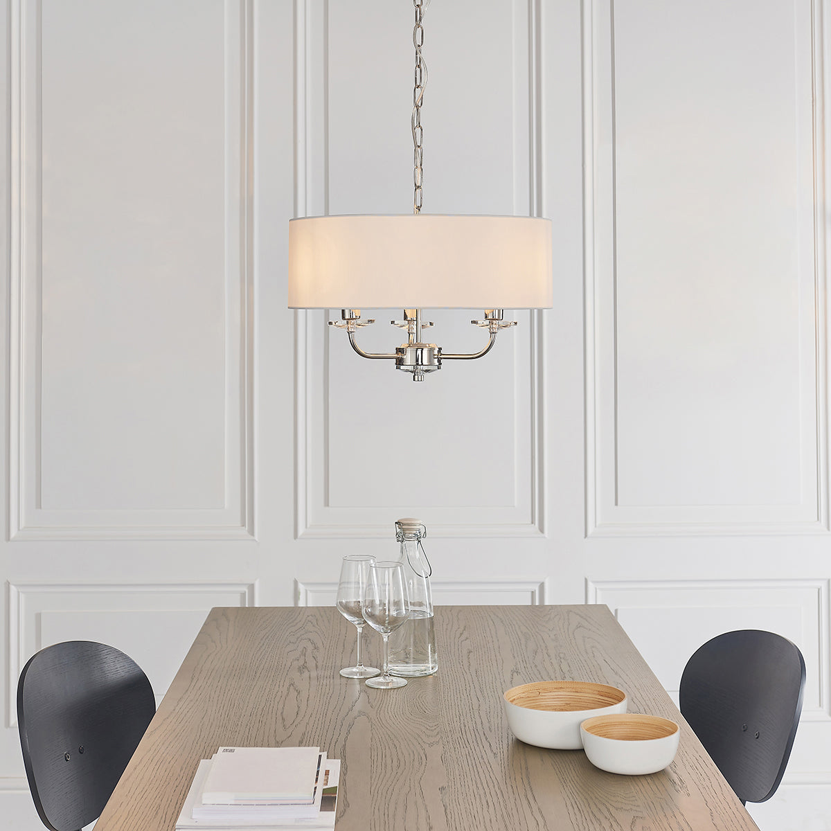 Bright nickel plate & vintage white fabric