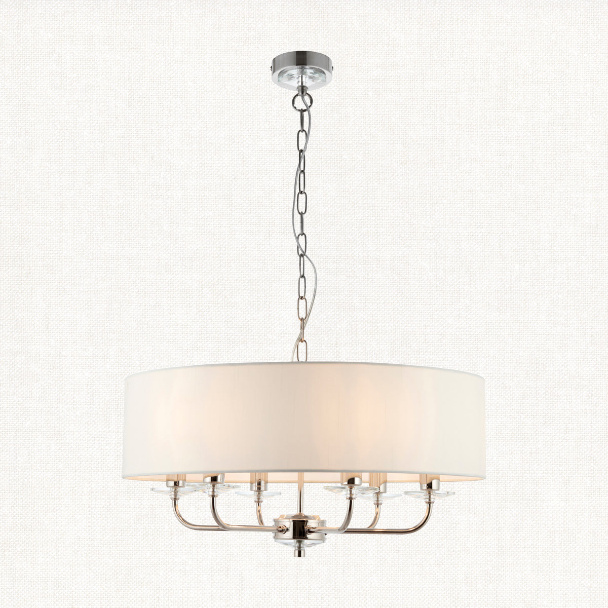 Bright nickel plate & vintage white fabric