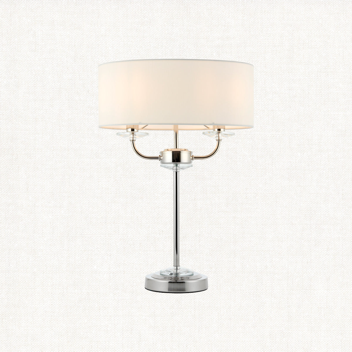 Bright nickel plate & vintage white fabric