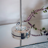 Bright nickel plate & vintage white fabric