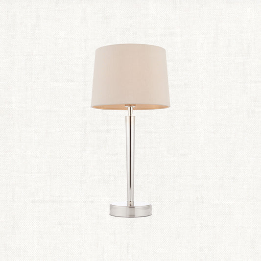 Sylas Table Lamp Usb in Bright Nickel and Mink Fabric