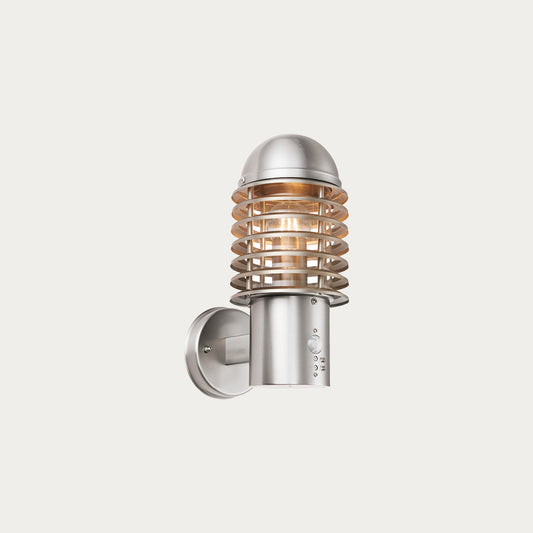 Clara PIR and Photocell Wall Light in Brushed Stainless Steel and Clear Polycarbonate