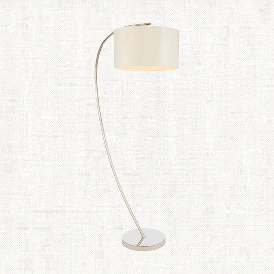 Seraphina Floor Lamp in Bright Nickel and Vintage White Fabric