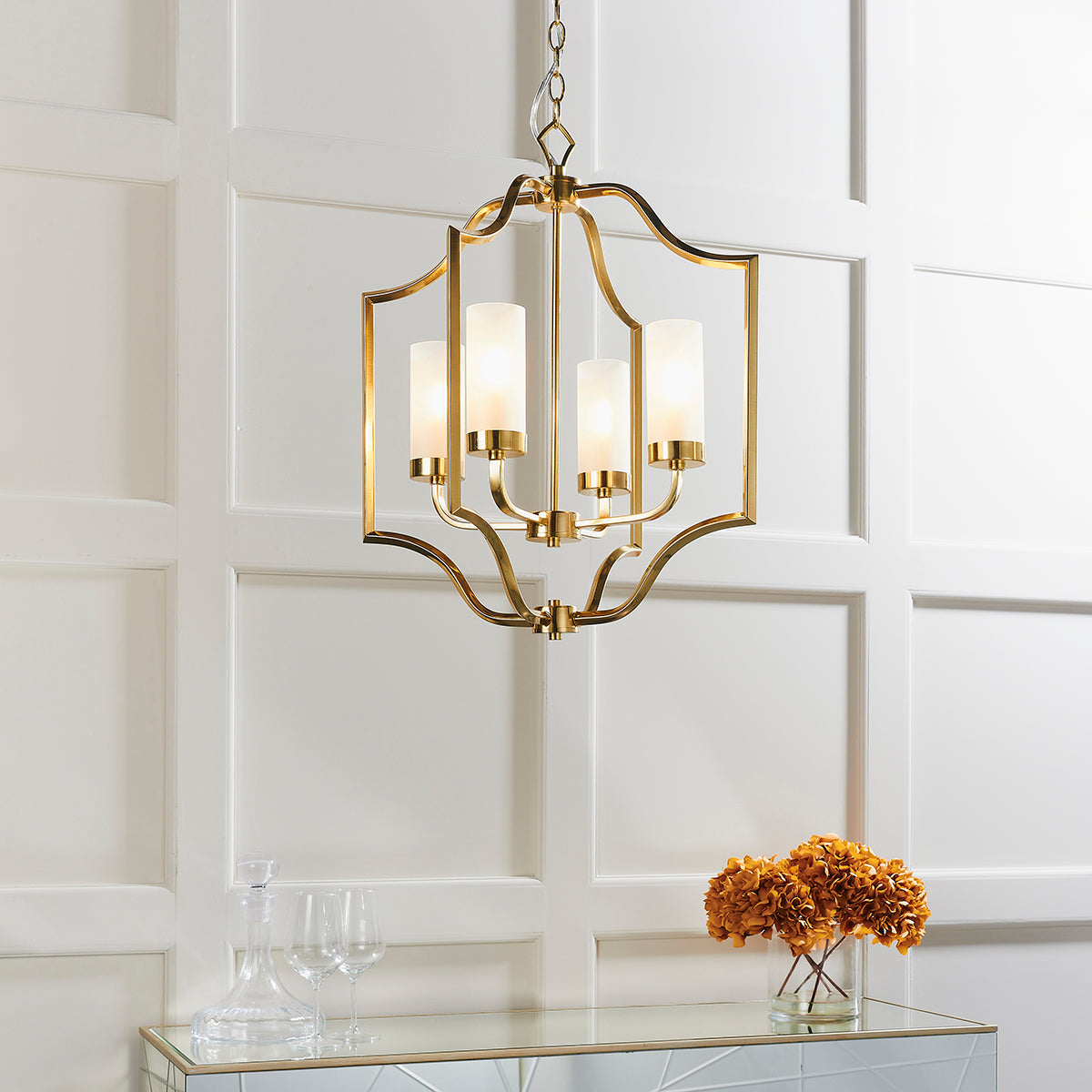 Satin brass plate & frosted glass