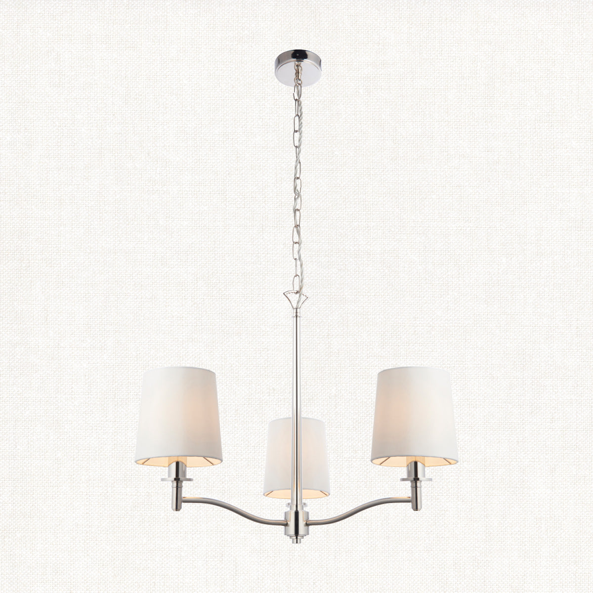 Bright nickel plate & vintage white fabric