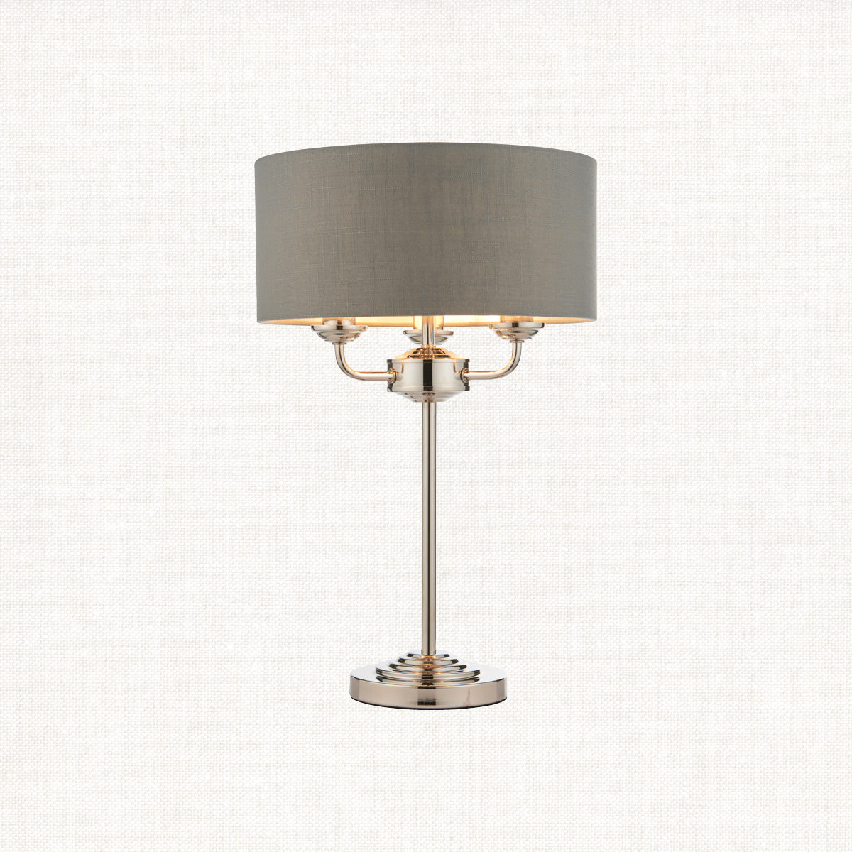 Bright nickel plate & charcoal fabric