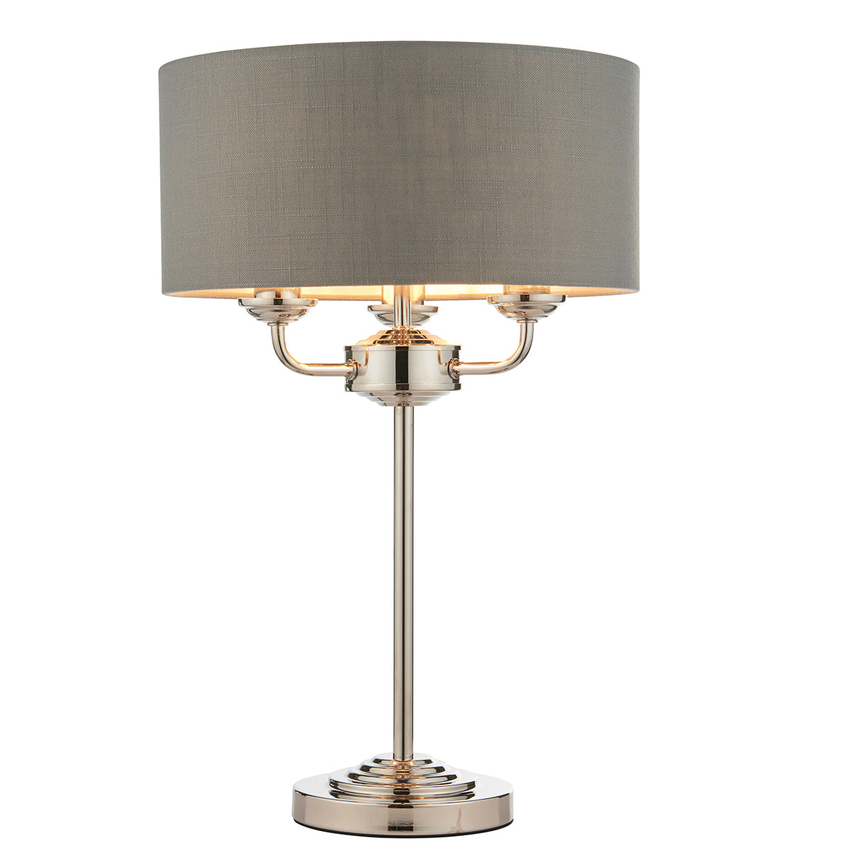 Bright nickel plate & charcoal fabric