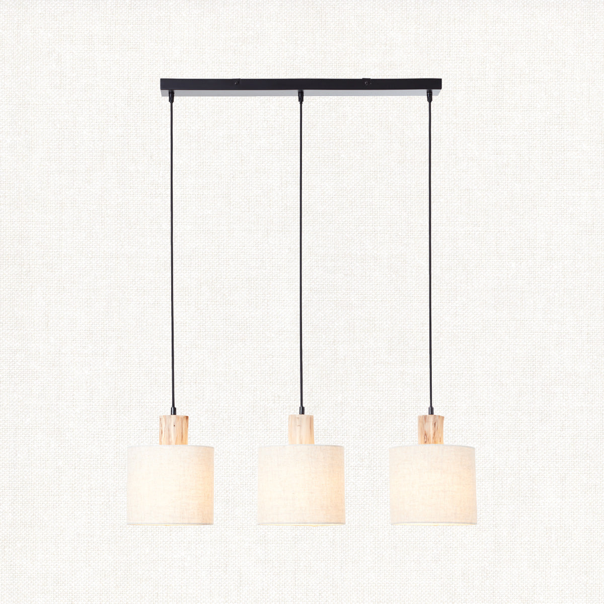 Natural eucalyptus wood, natural linen & matt black
