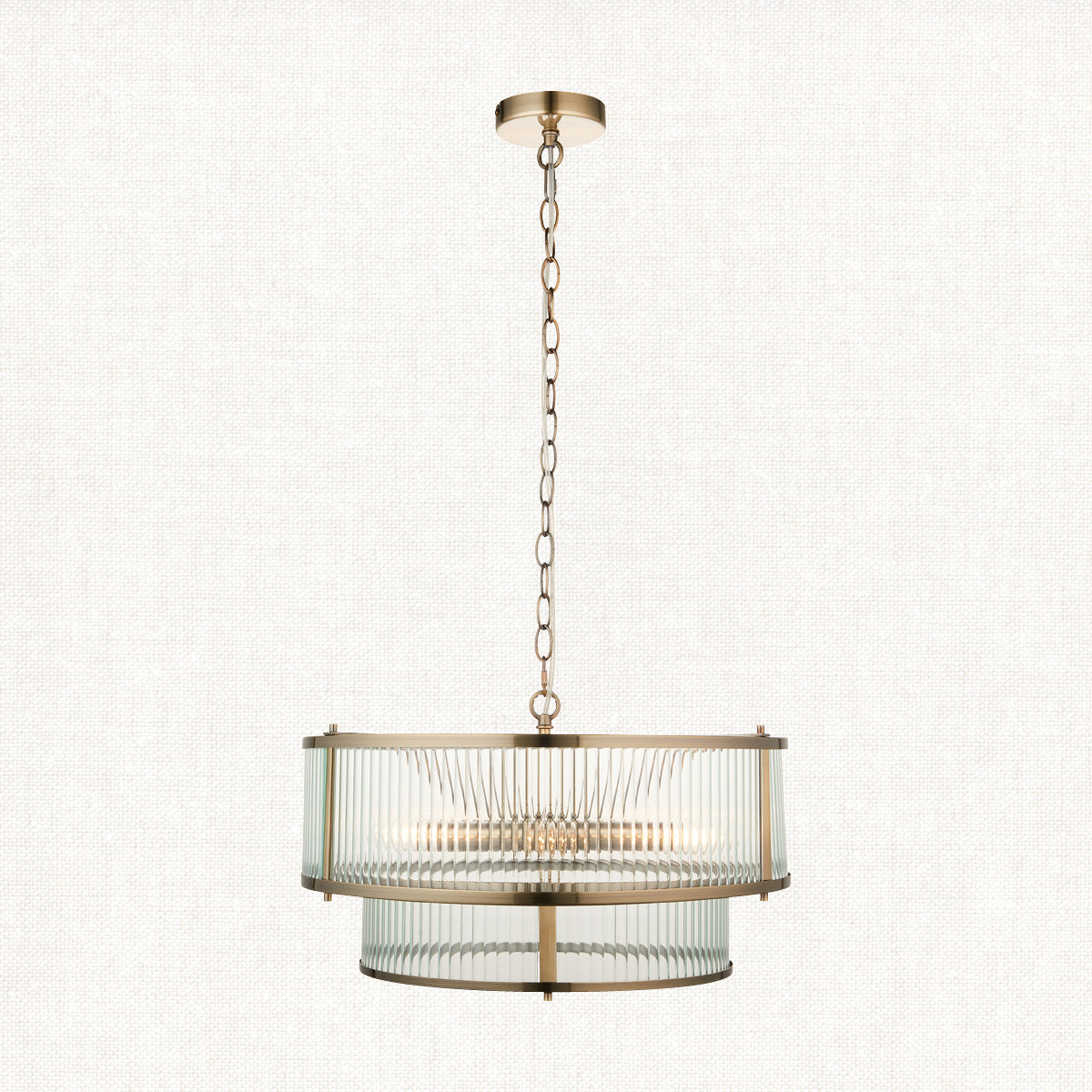 Antique brass plate & clear ribbed glass