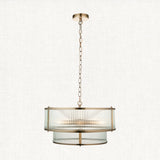 Antique brass plate & clear ribbed glass