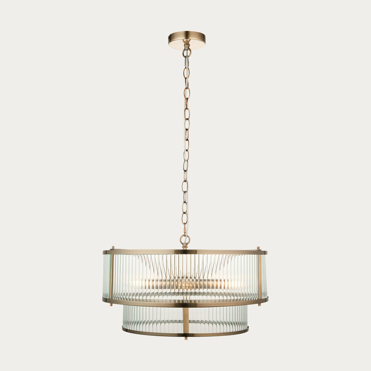 Antique brass plate & clear ribbed glass