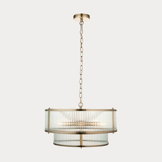 Antique brass plate & clear ribbed glass