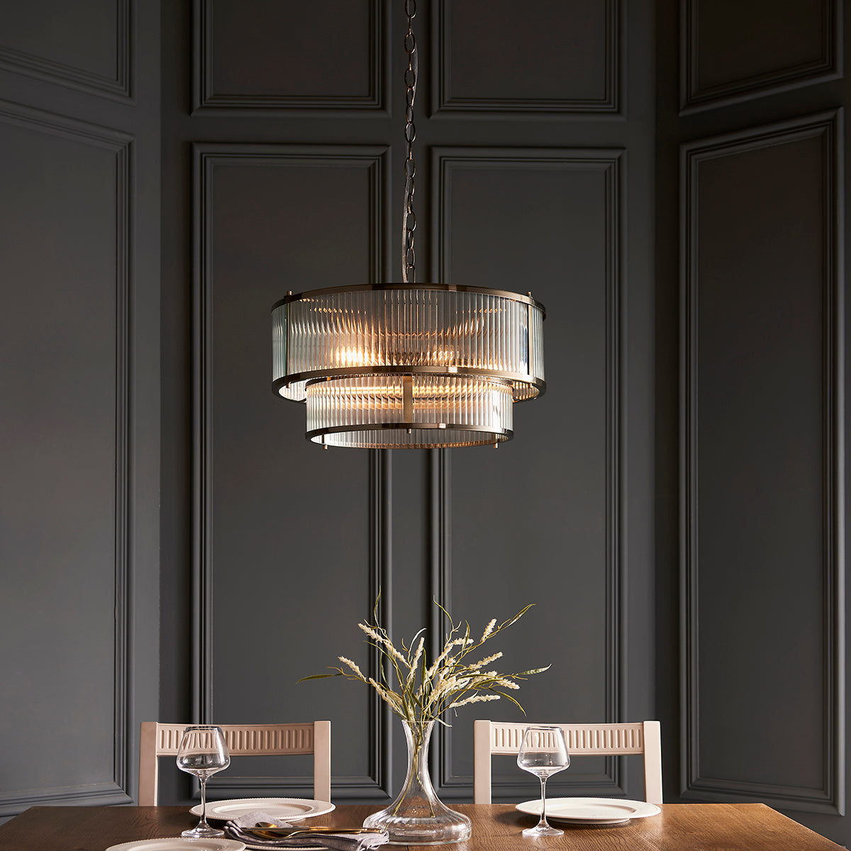 Antique brass plate & clear ribbed glass