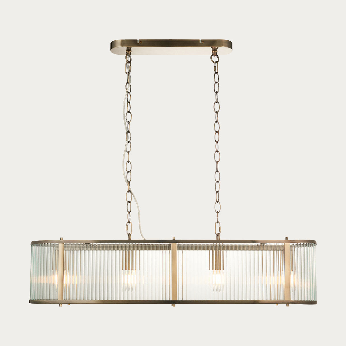 Antique brass plate & clear ribbed glass