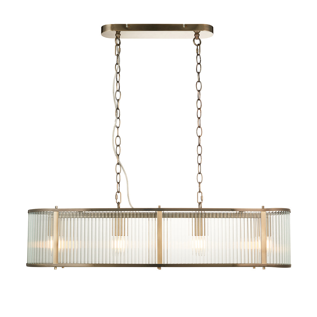 Antique brass plate & clear ribbed glass