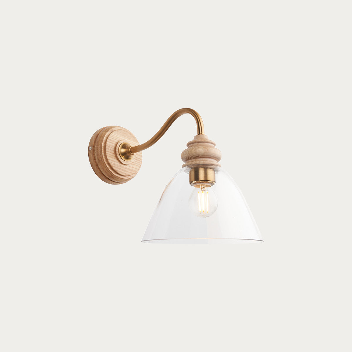 Natural ash, brushed aged brass plate