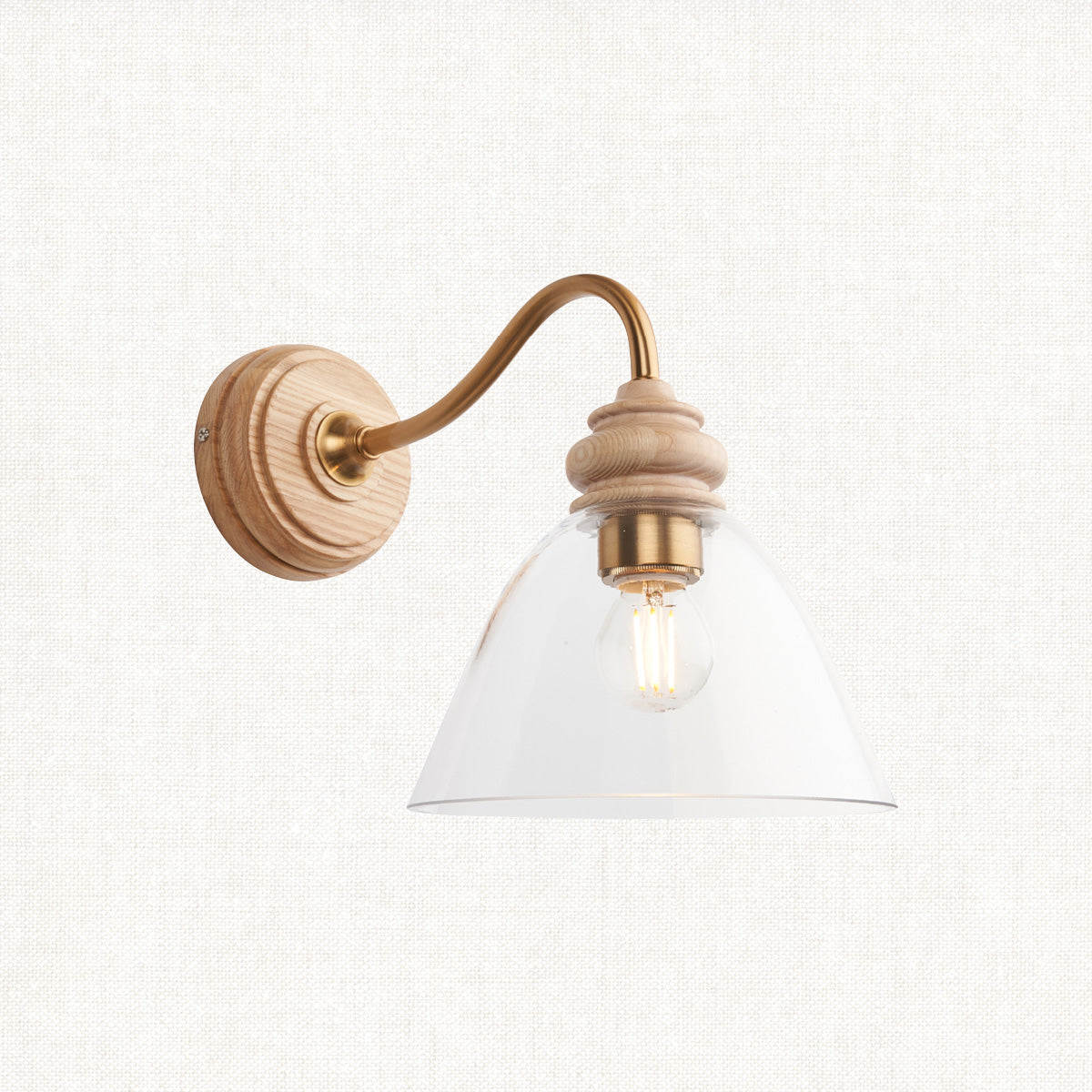Natural ash, brushed aged brass plate