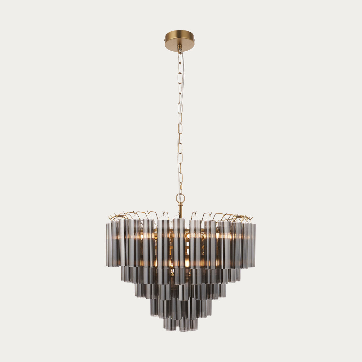 Satin brass plate & smokey grey lustre glass