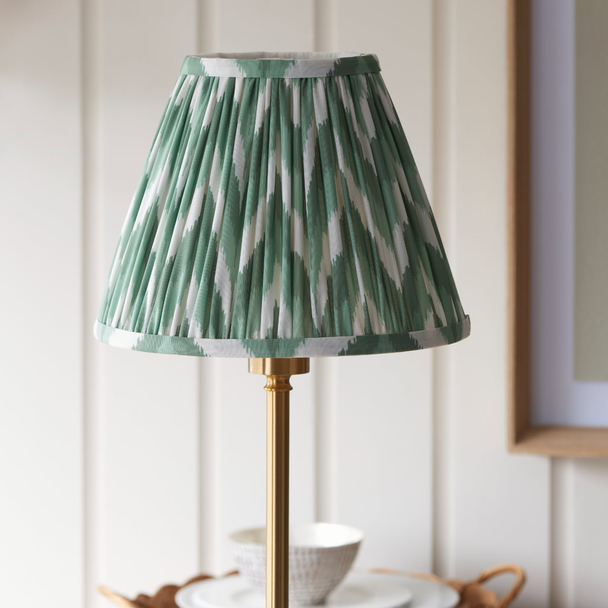 Brushed Aged Brass Plate & Cotswold Green Fabric