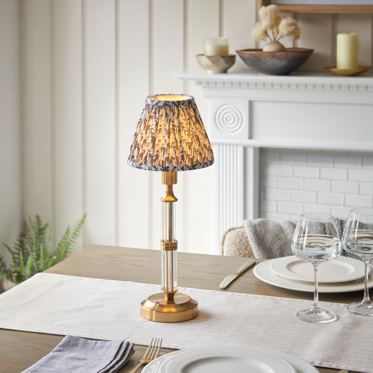 Brushed Aged Brass Plate & Pearl Grey Fabric