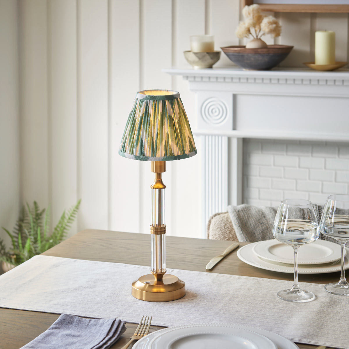 Brushed Aged Brass Plate & Cotswold Green Fabric