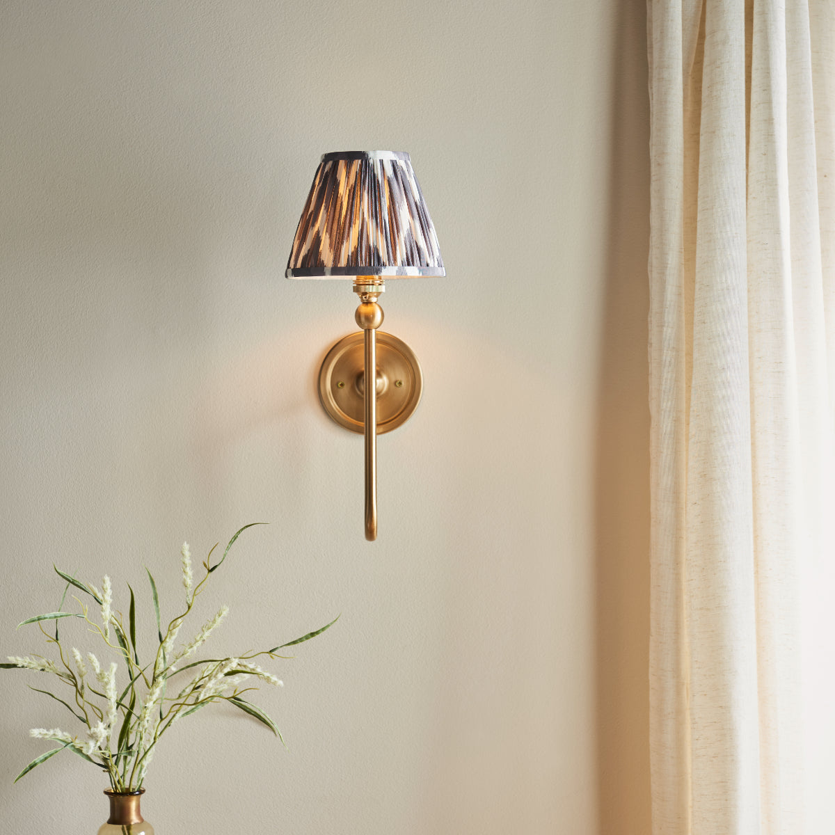 Brushed Aged Brass Plate & Pearl Grey Fabric