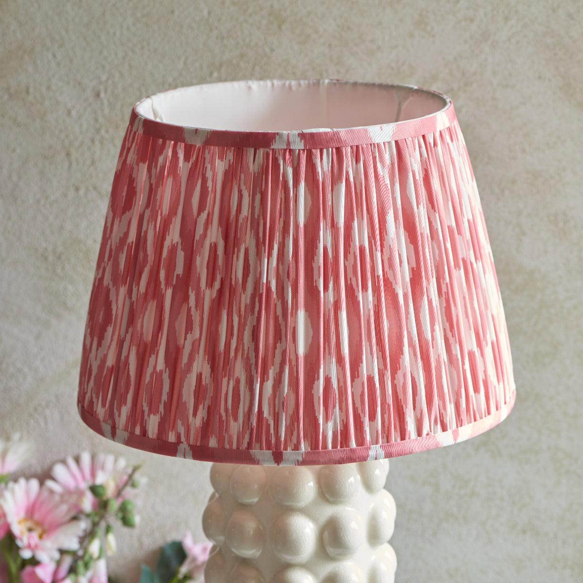 White Crackle Glaze & Coral Pink Fabric