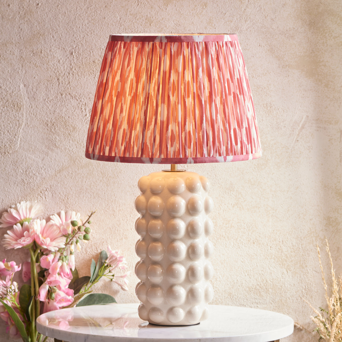 White Crackle Glaze & Coral Pink Fabric