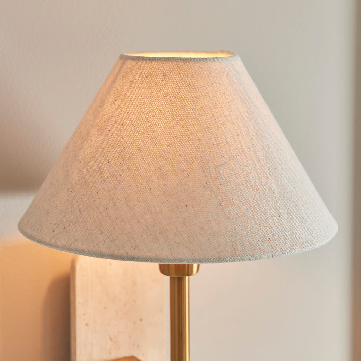 Natural Travertine & Vintage Brass With Natural Linen