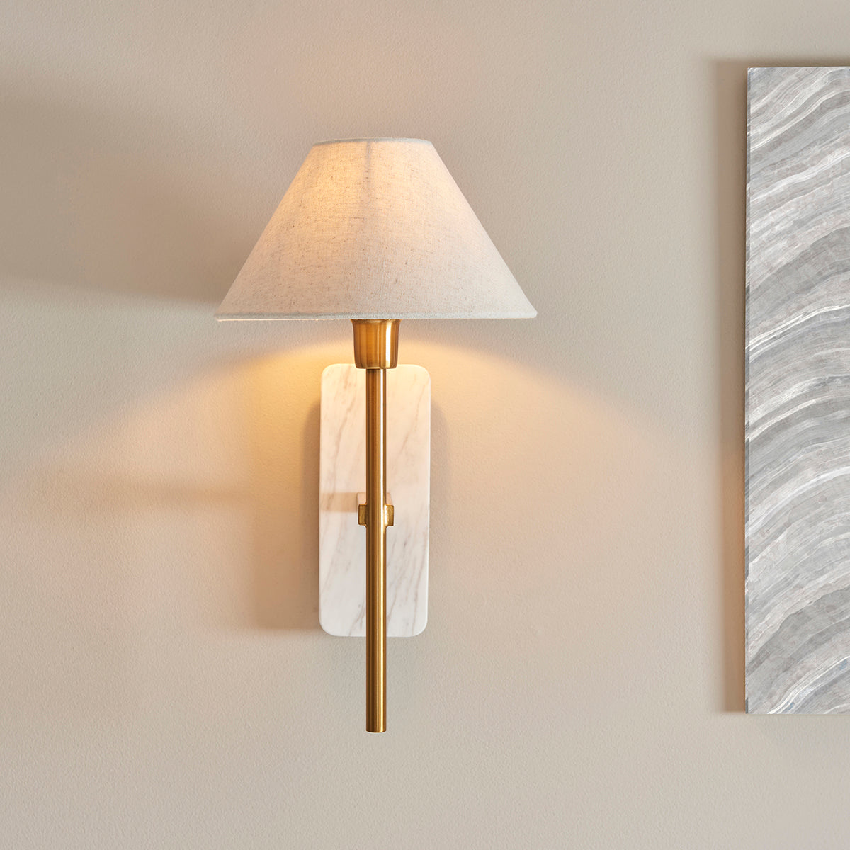White Volakas Marble & Vintage Brass With Natural Linen