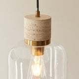 Natural Travertine, Vintage Brass & Clear Glass