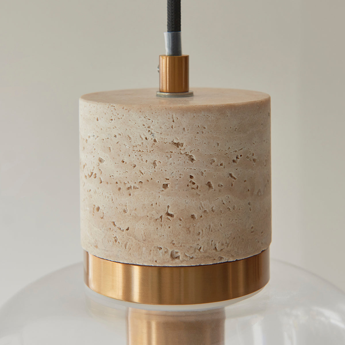 Natural Travertine, Vintage Brass & Clear Glass