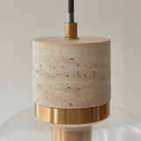 Natural Travertine, Vintage Brass & Clear Glass