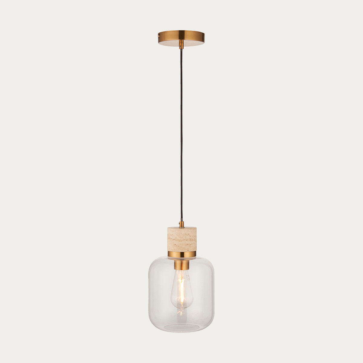 Natural Travertine, Vintage Brass & Clear Glass