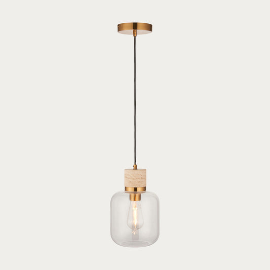 Natural Travertine, Vintage Brass & Clear Glass