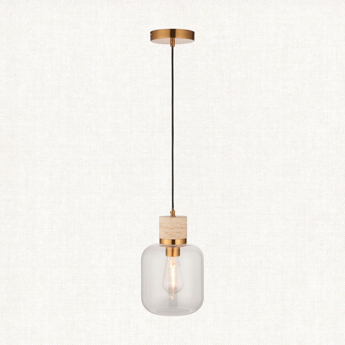 Natural Travertine, Vintage Brass & Clear Glass