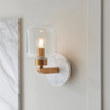 White Volakas Marble, Vintage Brass & Clear Glass