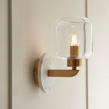 White Volakas Marble, Vintage Brass & Clear Glass
