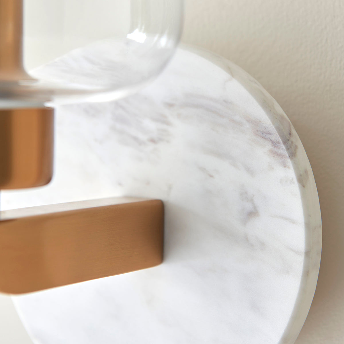 White Volakas Marble, Vintage Brass & Clear Glass