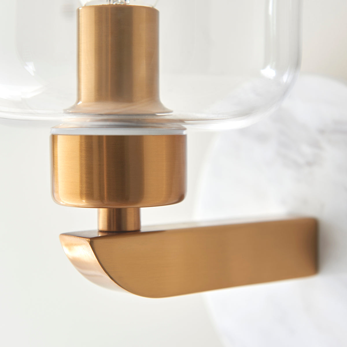 White Volakas Marble, Vintage Brass & Clear Glass