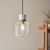 White Volakas Marble, Vintage Brass & Clear Glass