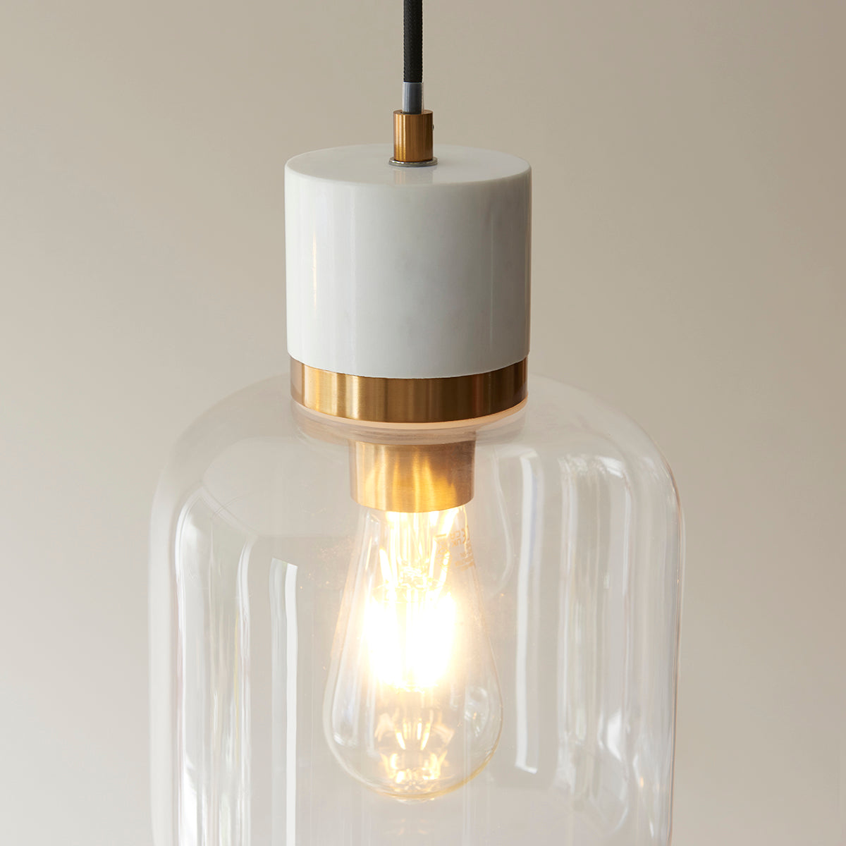 White Volakas Marble, Vintage Brass & Clear Glass