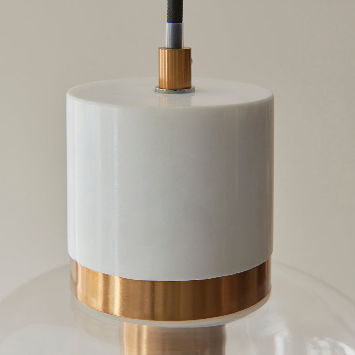 White Volakas Marble, Vintage Brass & Clear Glass