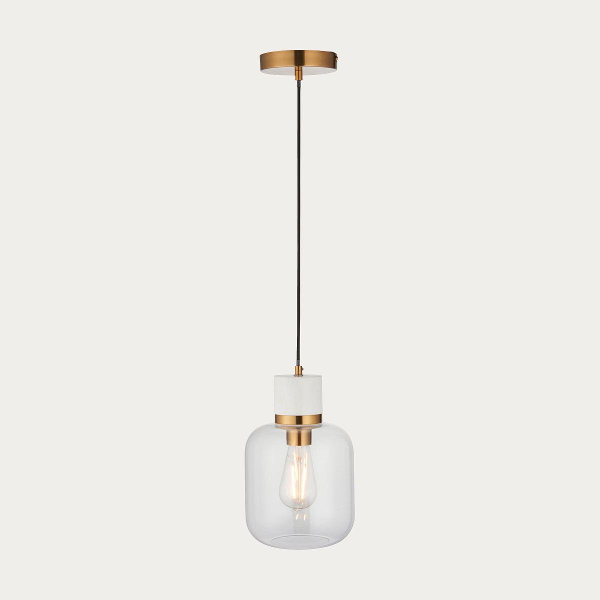 White Volakas Marble, Vintage Brass & Clear Glass