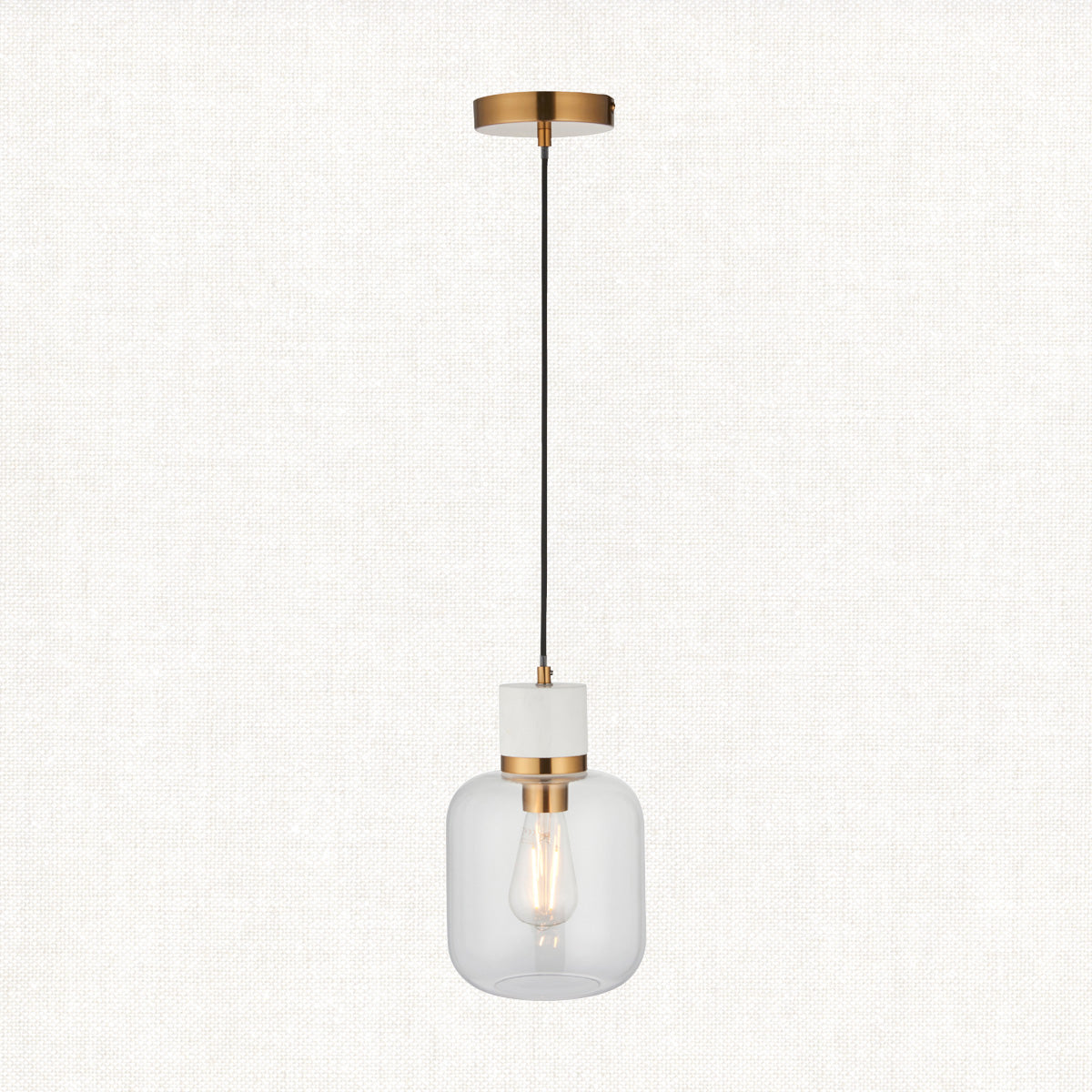 White Volakas Marble, Vintage Brass & Clear Glass
