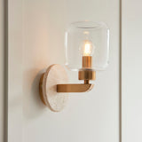 Natural Travertine, Vintage Brass & Clear Glass