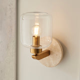 Natural Travertine, Vintage Brass & Clear Glass