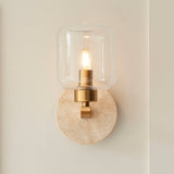 Natural Travertine, Vintage Brass & Clear Glass