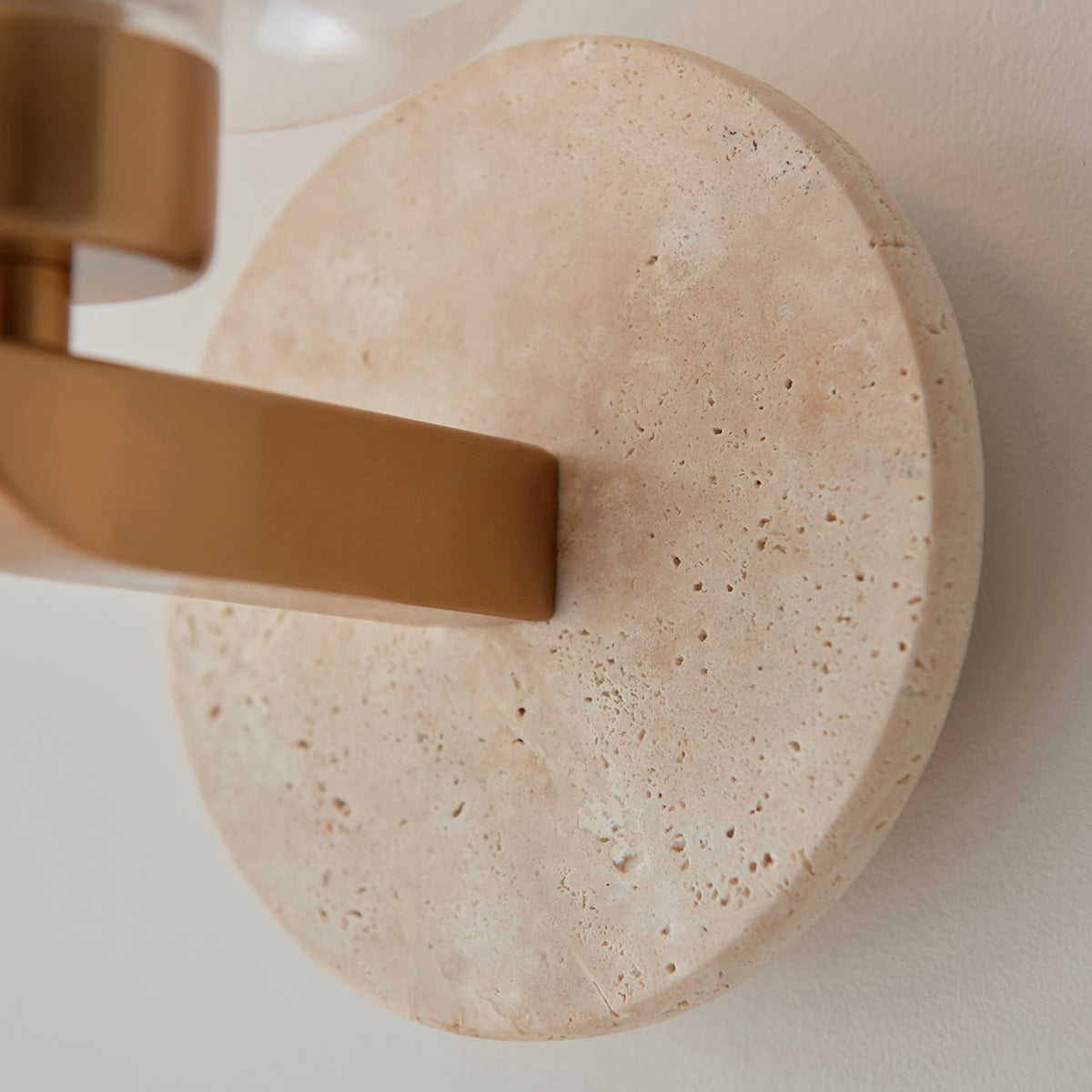 Natural Travertine, Vintage Brass & Clear Glass